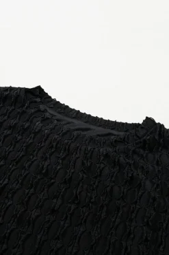 Hot Dear-Lover Frill Textured Short Sleeve Top and Drawstring Shorts Set Black