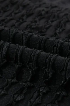 Hot Dear-Lover Frill Textured Short Sleeve Top and Drawstring Shorts Set Black