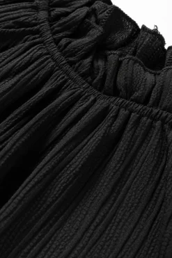 Online Dear-Lover Frilled Mock Neck Ripple Bubble Sleeve Blouse Black