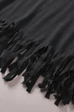 New Dear-Lover Fringe Hem V Neck T Shirt Black