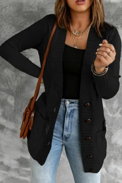 Hot Dear-Lover Front Pocket and Buttons Closure Cardigan Black