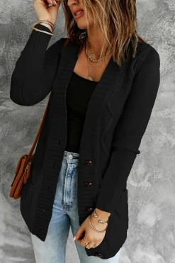 Hot Dear-Lover Front Pocket and Buttons Closure Cardigan Black