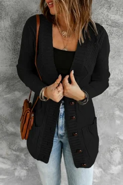 Hot Dear-Lover Front Pocket and Buttons Closure Cardigan Black