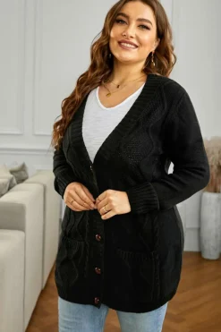 Hot Dear-Lover Front Pocket and Buttons Closure Cardigan Black