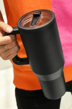 Discount Dear-Lover Frosted Stainless Handle Large Vacuum Cup with Straw 40oz Black