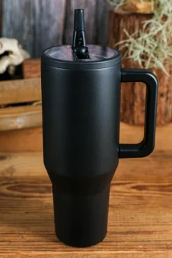 Discount Dear-Lover Frosted Stainless Handle Large Vacuum Cup with Straw 40oz Black
