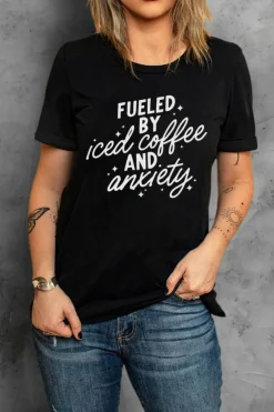 Online Dear-Lover FUELED BY iced coffee AND anxiety Graphic Tee Black