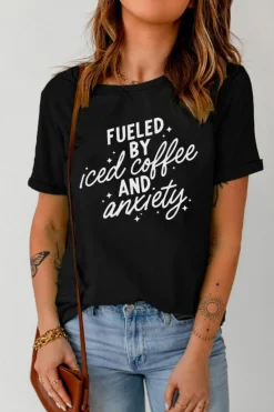 Online Dear-Lover FUELED BY iced coffee AND anxiety Graphic Tee Black