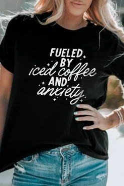 Online Dear-Lover FUELED BY iced coffee AND anxiety Graphic Tee Black