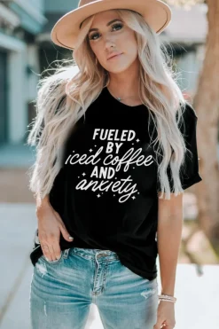 Online Dear-Lover FUELED BY iced coffee AND anxiety Graphic Tee Black