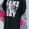 Online Dear-Lover GAME DAY Checkerboard Rugby Football Helmet T Shirt Black