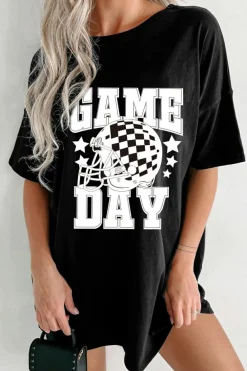Online Dear-Lover GAME DAY Checkerboard Rugby Football Helmet T Shirt Black