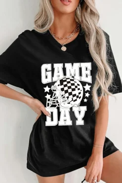Online Dear-Lover GAME DAY Checkerboard Rugby Football Helmet T Shirt Black
