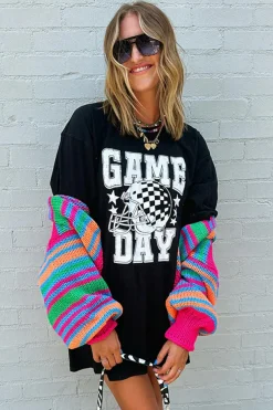 Online Dear-Lover GAME DAY Checkerboard Rugby Football Helmet T Shirt Black