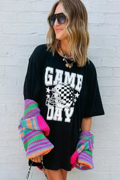 Online Dear-Lover GAME DAY Checkerboard Rugby Football Helmet T Shirt Black