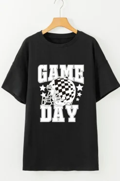 Online Dear-Lover GAME DAY Checkerboard Rugby Football Helmet T Shirt Black