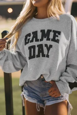 Discount Dear-Lover Game Day Graphic Rugby Football Season Sweatshirt Black