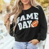 Clearance Dear-Lover GAME DAY Graphic Varsity Pullover Sweatshirt Black