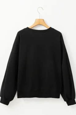 Clearance Dear-Lover GAME DAY Graphic Varsity Pullover Sweatshirt Black