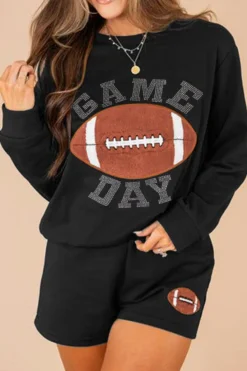 Clearance Dear-Lover GAME DAY Rugby Football Graphic Pullover and Shorts Casual Outfit Black