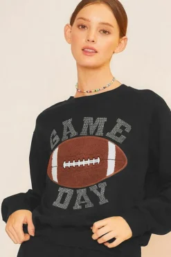 Clearance Dear-Lover GAME DAY Rugby Football Graphic Pullover and Shorts Casual Outfit Black