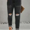 Discount Dear-Lover Gather Round Distressed Pocketed Denim Jogger Black