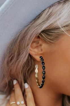 Fashion Dear-Lover Gem Inlay Retro C-shape Earrings Black