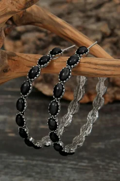 Fashion Dear-Lover Gem Inlay Retro C-shape Earrings Black
