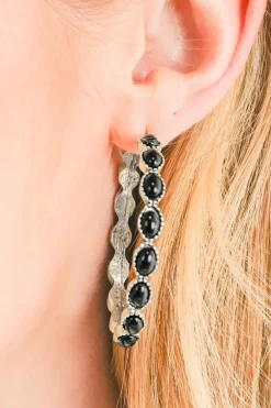 Fashion Dear-Lover Gem Inlay Retro C-shape Earrings Black