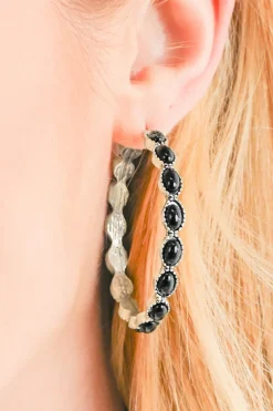 Fashion Dear-Lover Gem Inlay Retro C-shape Earrings Black