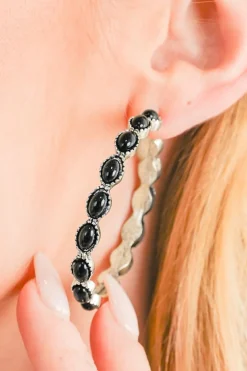 Fashion Dear-Lover Gem Inlay Retro C-shape Earrings Black