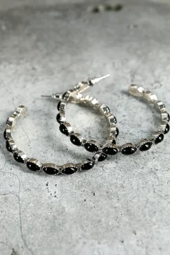 Fashion Dear-Lover Gem Inlay Retro C-shape Earrings Black