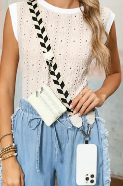 Clearance Dear-Lover Geometric Printed Phone Strap And Detachable Zipped Pouch Black