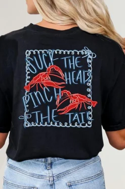 Hot Dear-Lover Girlie Bow Crawfish Printed T Shirt Black