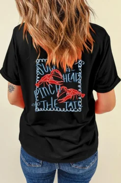 Hot Dear-Lover Girlie Bow Crawfish Printed T Shirt Black