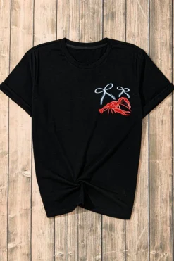 Hot Dear-Lover Girlie Bow Crawfish Printed T Shirt Black