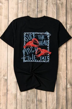 Hot Dear-Lover Girlie Bow Crawfish Printed T Shirt Black