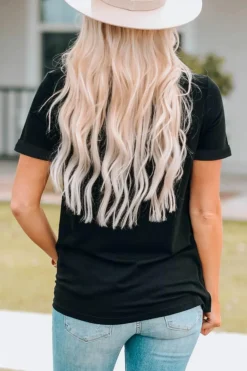 New Dear-Lover Glitter Trim Chenille USA Graphic T Shirt Black