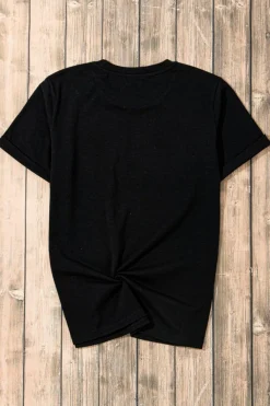 New Dear-Lover Glitter Trim Chenille USA Graphic T Shirt Black