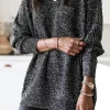 New Dear-Lover Glittering Long Sleeve Tunic Sweater Black