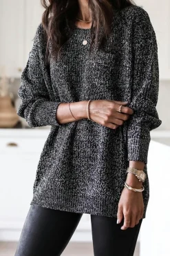 New Dear-Lover Glittering Long Sleeve Tunic Sweater Black