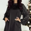 Best Dear-Lover Glittering Mesh Sleeve Mock Neck Mini Dress Black