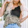 Online Dear-Lover Gradient Leopard Split Neck Tank Top Black