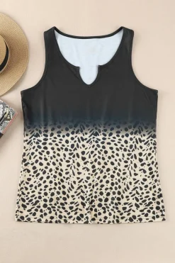 Online Dear-Lover Gradient Leopard Split Neck Tank Top Black