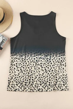 Online Dear-Lover Gradient Leopard Split Neck Tank Top Black