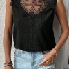 Hot Dear-Lover Guipure Lace Crochet Keyhole Back Tank Top Black