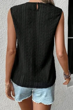 Hot Dear-Lover Guipure Lace Crochet Keyhole Back Tank Top Black