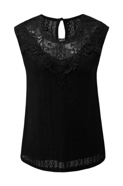 Hot Dear-Lover Guipure Lace Crochet Keyhole Back Tank Top Black