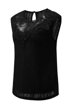 Hot Dear-Lover Guipure Lace Crochet Keyhole Back Tank Top Black