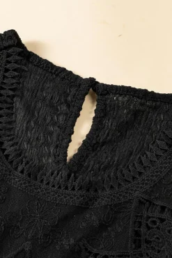 Hot Dear-Lover Guipure Lace Crochet Keyhole Back Tank Top Black
